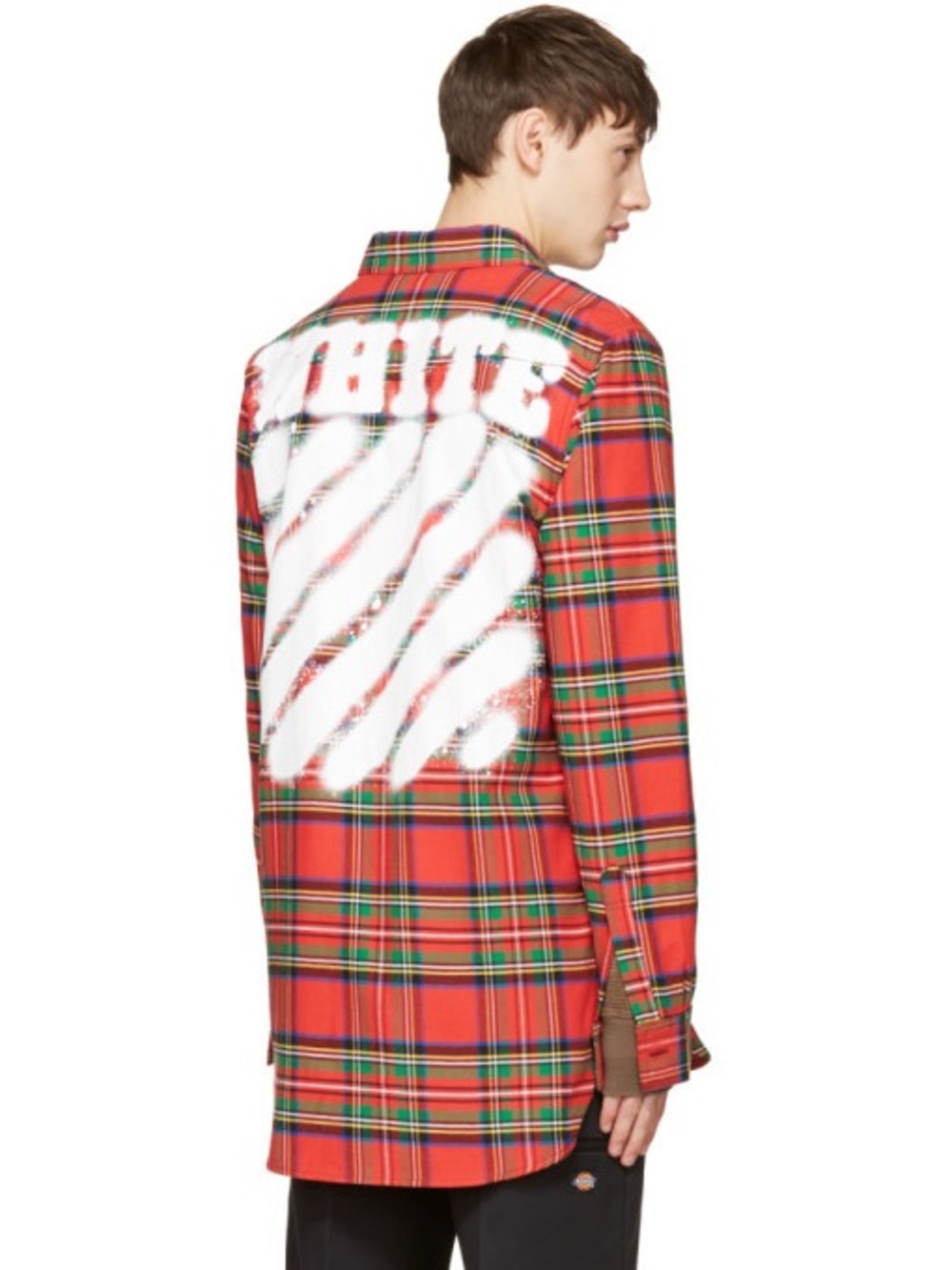 Off-White Red Check Diagonal Spray Shirt